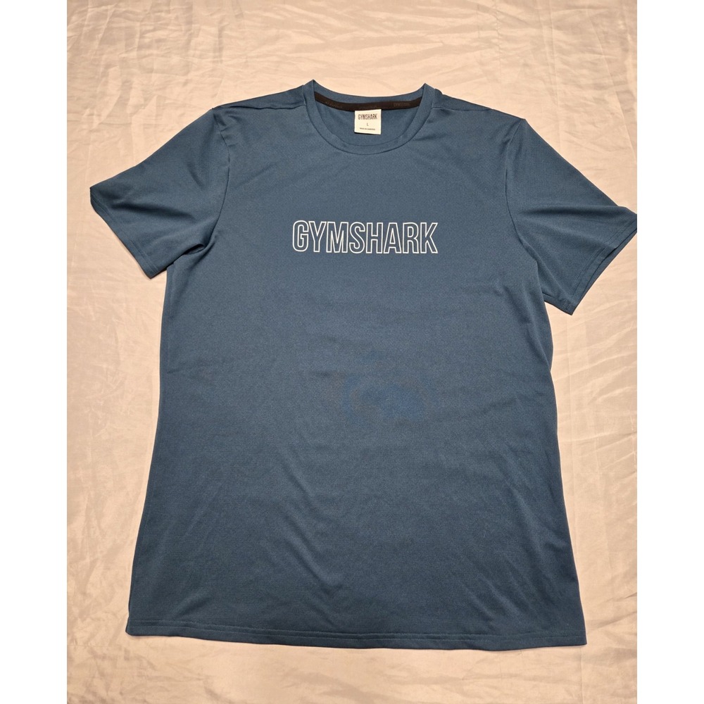 Gymshark Shirt Logo Spellout Short Sleeve Performance Perforated Adult LG  Blue‎